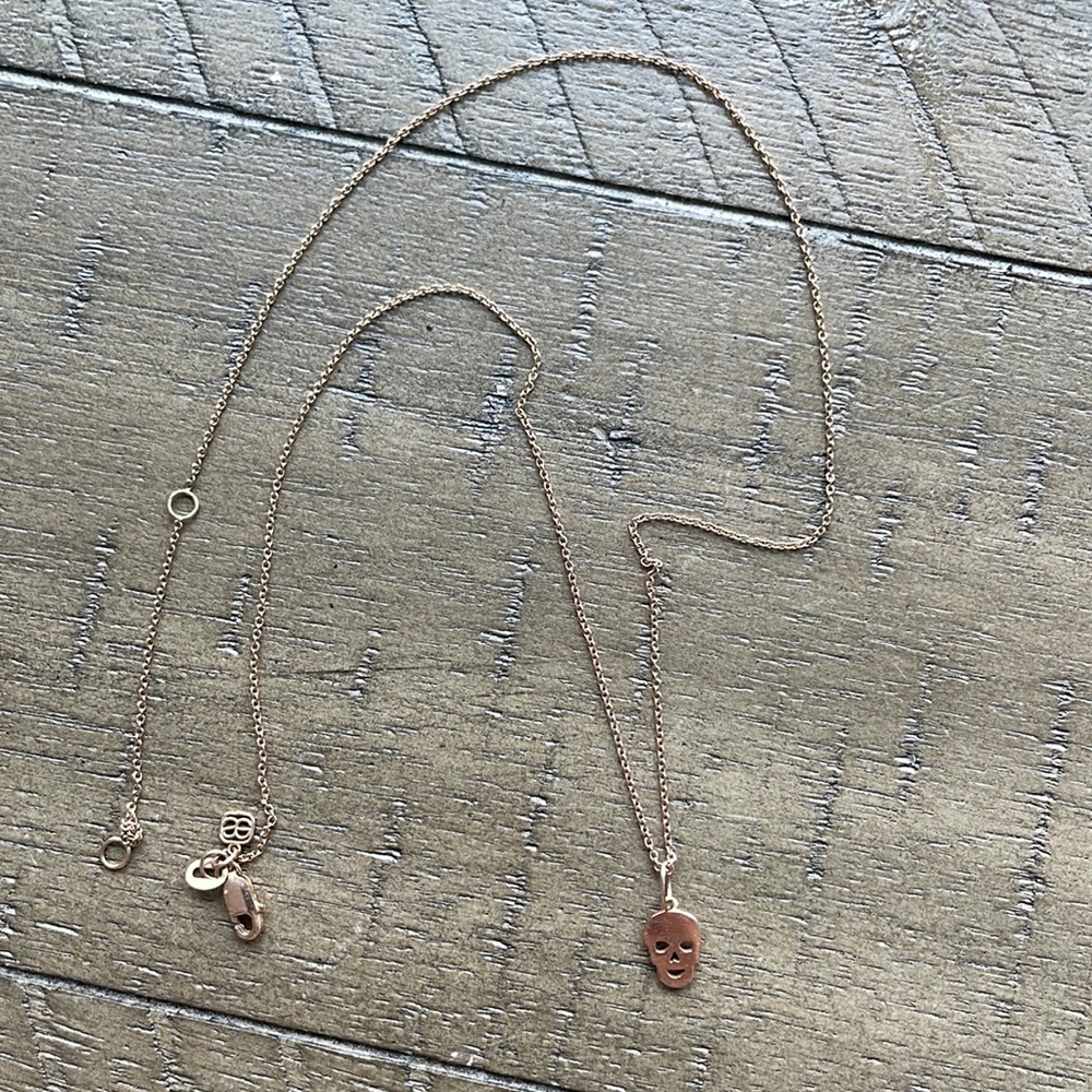 14k rose gold Sydney Evans skull necklace